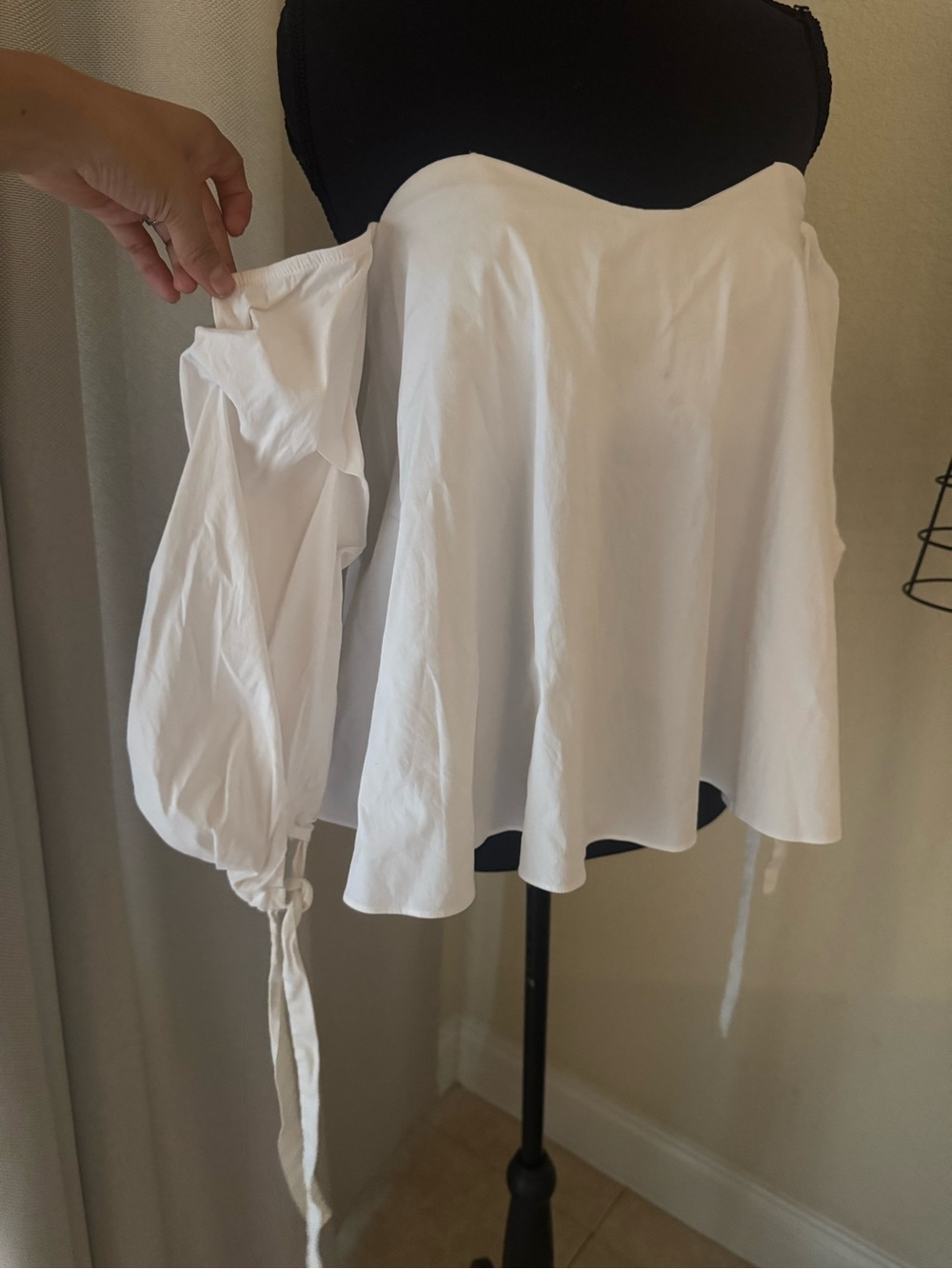 Cara Cara White Corset Off Shoulder Puff Sleeve Top Shirt Size M Cotton Blend - Picture 4 of 13